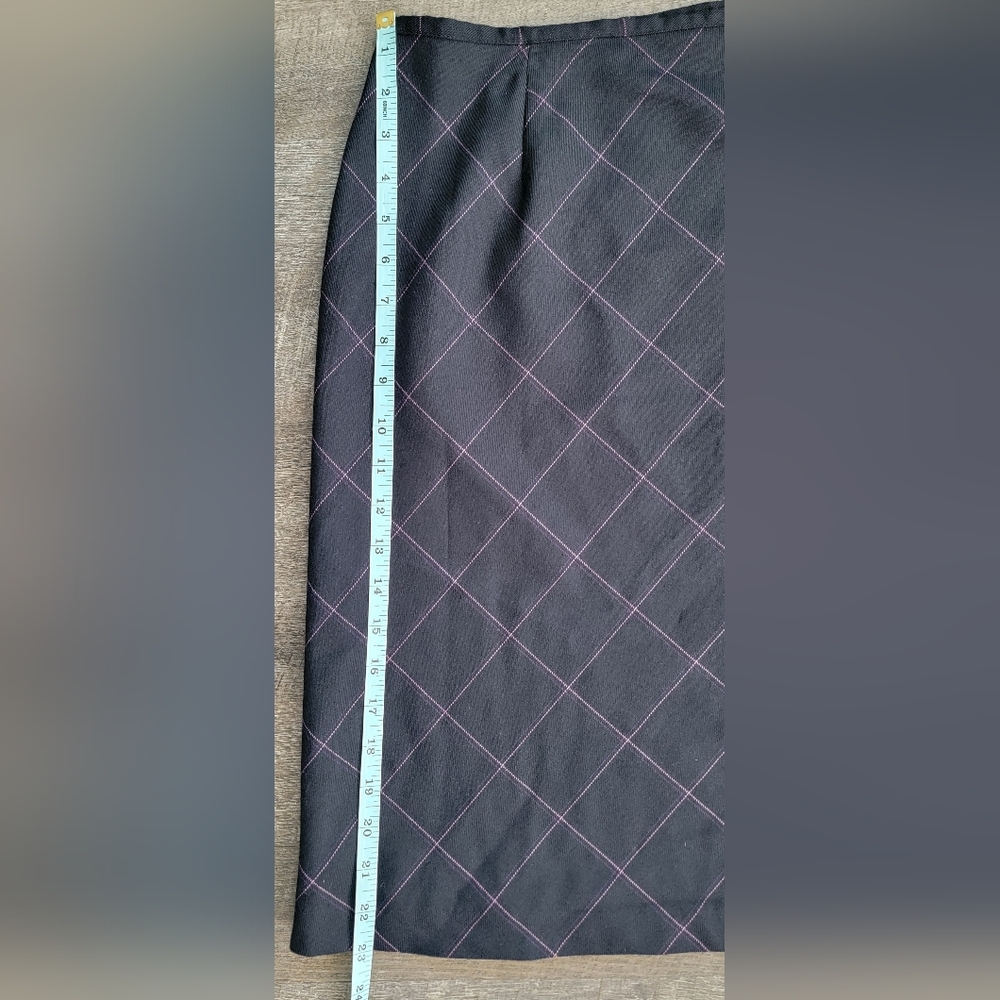 Vintage Y2K Midi Skirt Women's 16P Black w/ Pink & Purple Pin Stripe Plaid Lined - Picture 8 of 10